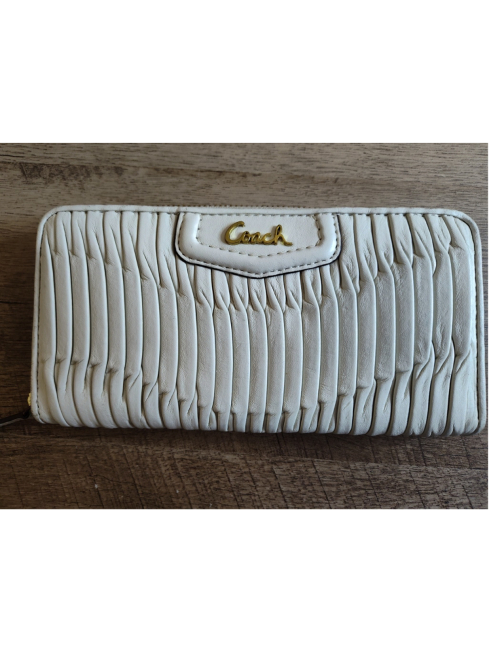 Women's Coach Ruched Leather Zip-Around Wallet in White